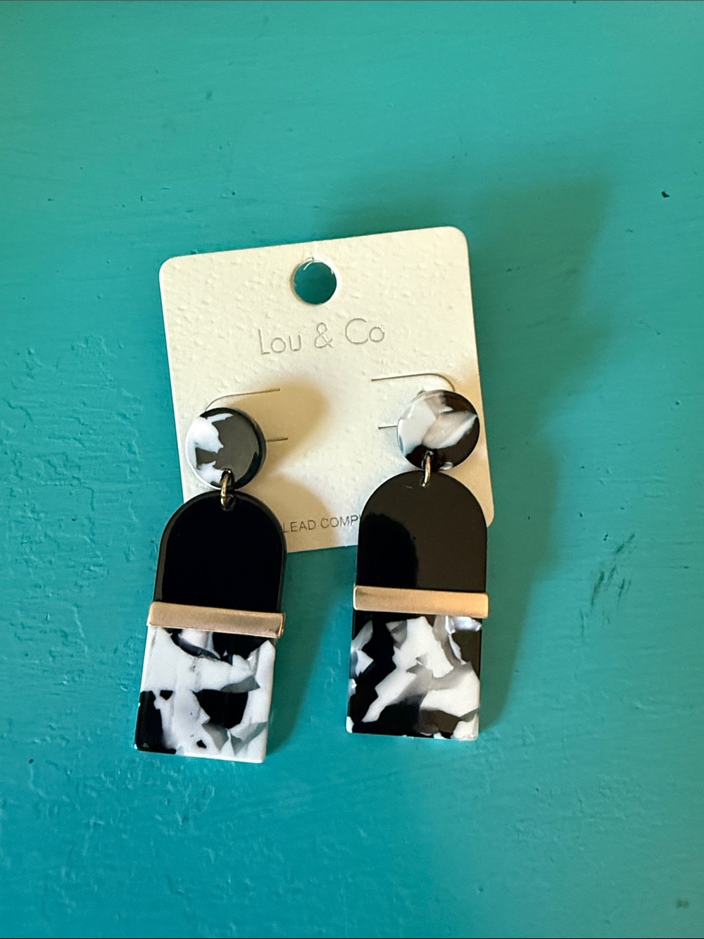 New Lou & Co Black and White Geometric Dangle Earrings